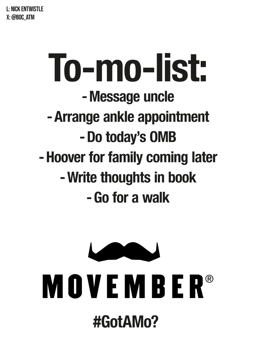 BOC_ATM's tweet photo. My first poster for today's @OneMinuteBriefs with @MovemberUK to create posters encouraging people to spend just one minute doing something positive for men’s health this #Movember.
#GotAMo? I've just completed the first 3... https://t.co/p2QmtdegfB