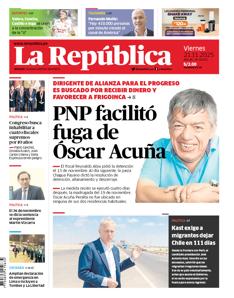 larepublica_pe's tweet image. 🗞 ¡Buenos días! 👋 Esta es nuestra portada de hoy, viernes 21 de noviembre de 2025 📰

➡️ Recuerda que también puedes leer nuestra versión impresa aquí: bit.ly/3RXjMuC