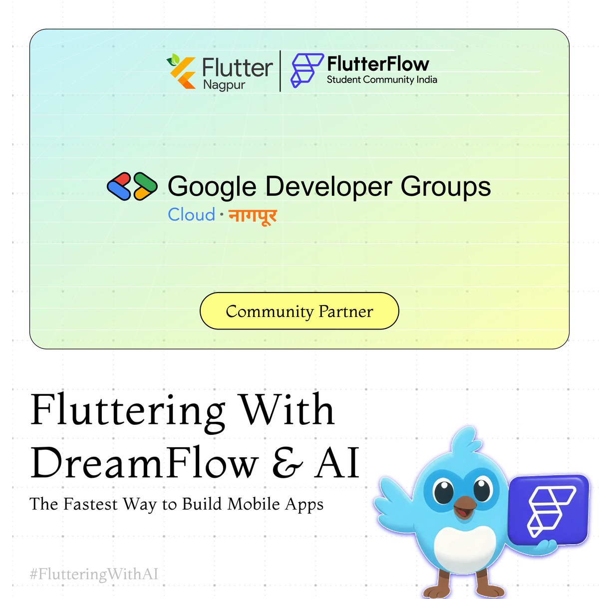 FlutterNagpur's tweet image. Excited to welcome GDG Cloud Nagpur as a Community Partner for Fluttering With DreamFlow &amp;amp; AI! 💙🚀

Together, we’re bringing developers closer to the future of Flutter &amp;amp; AI.

#FlutterNagpur #FlutterFlow #FlutteringWithAI #GDGCloudNagpur #DreamFlow @gdgc_ngp @flutterflow