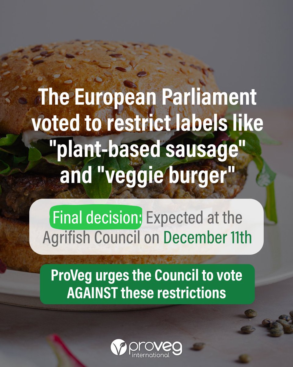 ProVeg_Int's tweet image. The future of sustainable farming &amp;amp; food in the EU is at risk. 🚨 Restricting names like &quot;veggie burger&quot; not only harms consumer choice but directly undermines high-value markets for EU farmers who grow essential crops like pulses.
🖊️ Sign the petition: hubs.ly/Q03TtvF30