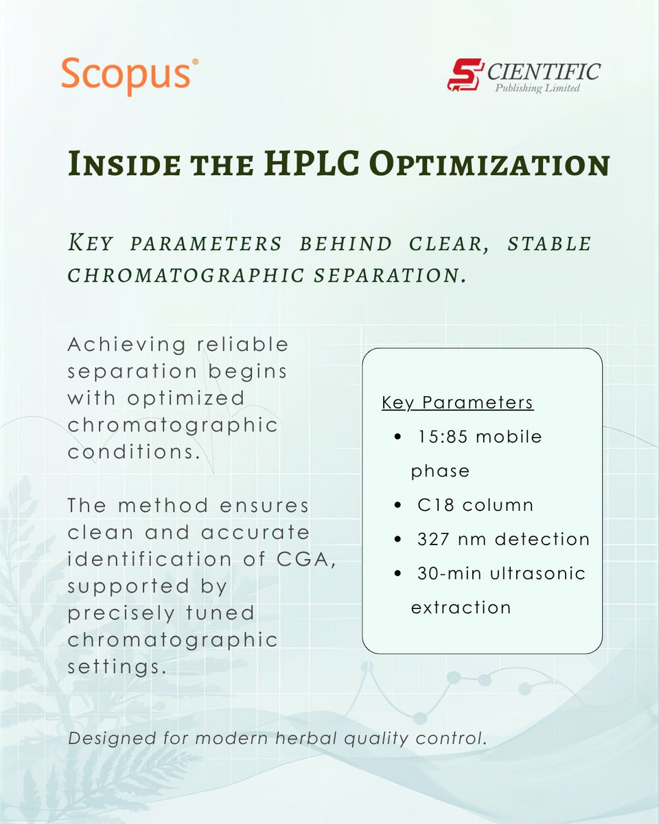 TrendsinImmune's tweet image. TCM ingredients are complex — detecting one molecule can feel like a needle in a haystack.

A validated HPLC “Eagle Eye” method delivers high specificity and zero interference for clear CGA detection.

Read more: ojs.ukscip.com/index.php/ti/a…

#TCM #HPLC #QualityControl #TI
