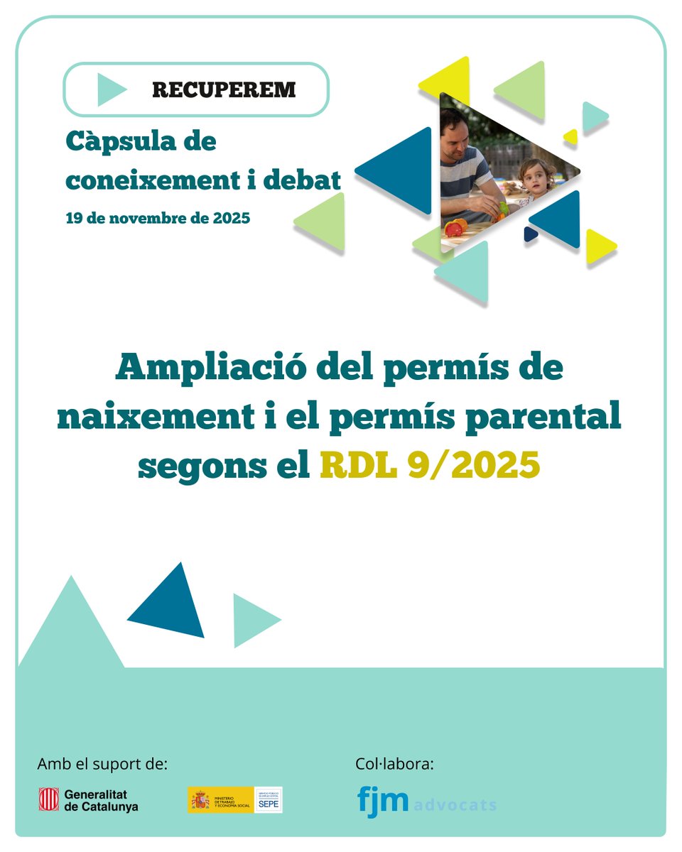 LaConfederacio's tweet image. 🎥 Recuperem la càpsula sobre el RDL 9/2025!

Parlem dels nous permisos de naixement i parentals:
👉 19 o 32 setmanes
👉 Gaudiment flexible
👉 Impacte en RRHH

▶️ Mira el vídeo complet! youtube.com/watch?v=rRc17v…

#PermisosParentals #Formació