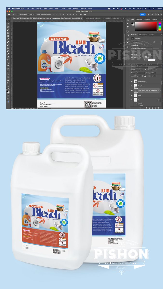 pishonde's tweet image. #productpackaging #branding #smallbusiness #productlabeling  

Simple Product label and packaging design for Haim Bleach by Marida Nigeria Ltd.
Our branding and #packagingdesign services don't get much spotlight, but they're as robust as our web work. Need product design?