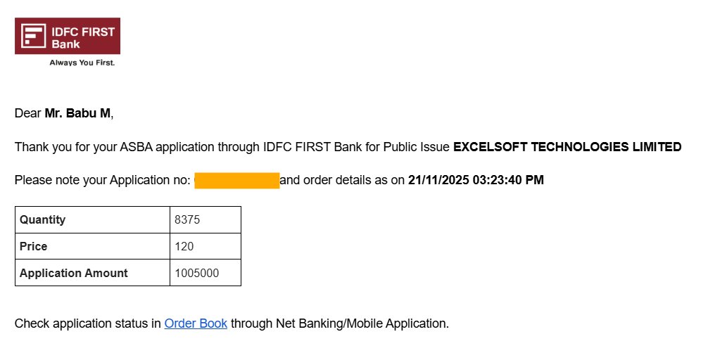 ChartWizMani's tweet image. Taking a little risk and applying in Excelsoft Technologies IPO – bHNI category.
Purely for listing gains. All the best to everyone for allotment! 🤞

#ExcelsoftIPO #IPOAlert #Excelsoft #IPO