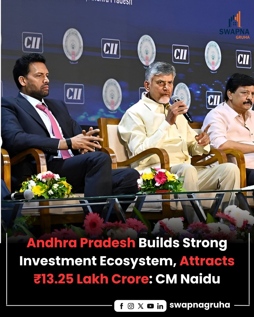 Swapnagruha's tweet image. Big win for Andhra Pradesh! 
CM Naidu says the state has attracted a record ₹13.25 lakh crore investment, building a truly strong investment ecosystem. 
#AP #CII2025 #Growth #Jobs #Infrastructure #FDI #Innovation #EconomicBoom #Development #ChandrababuNaidu #swapnagruha