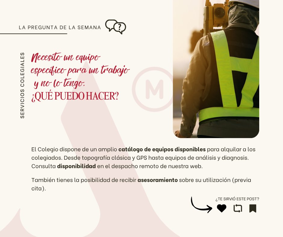 COAATMCA's tweet image. ❓#preguntadelasemana🧐🤔➡️
✅ 𝐍𝐞𝐜𝐞𝐬𝐢𝐭𝐨 𝐮𝐧 𝐞𝐪𝐮𝐢𝐩𝐨 𝐞𝐬𝐩𝐞𝐜𝐢́𝐟𝐢𝐜𝐨 𝐩𝐚𝐫𝐚 𝐮𝐧 𝐭𝐫𝐚𝐛𝐚𝐣𝐨 𝐲 𝐧𝐨 𝐥𝐨 𝐭𝐞𝐧𝐠𝐨. ¿𝐐𝐮𝐞́ 𝐩𝐮𝐞𝐝𝐨 𝐡𝐚𝐜𝐞𝐫? 👇🏻👇🏻