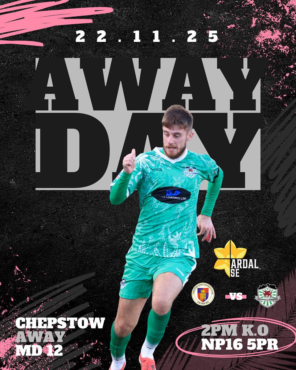 Tomorrow we travel to Chepstow 🚌 

🆚 <a href="/ChepstowTownAFC/">Chepstow Town A.F.C</a> 
⏰ 2pm
📅 22.11.25
📍 NP16 5PR
👕 Grey Kit
💚 #TheAs
