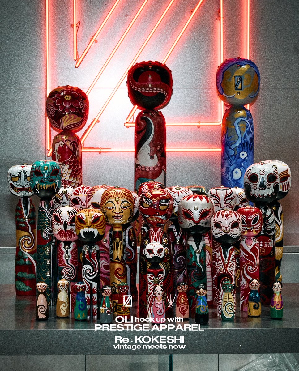 OLI×PRESTIGE APPAREL 
「KOKESHI」

ヴィンテージの“日本こけし”をベースに、
現代的なアプローチで再構築をかけた一点物のスペシャルアイテムをECにて販売開始！
prestigeapparel-tokyo.com/items?category…