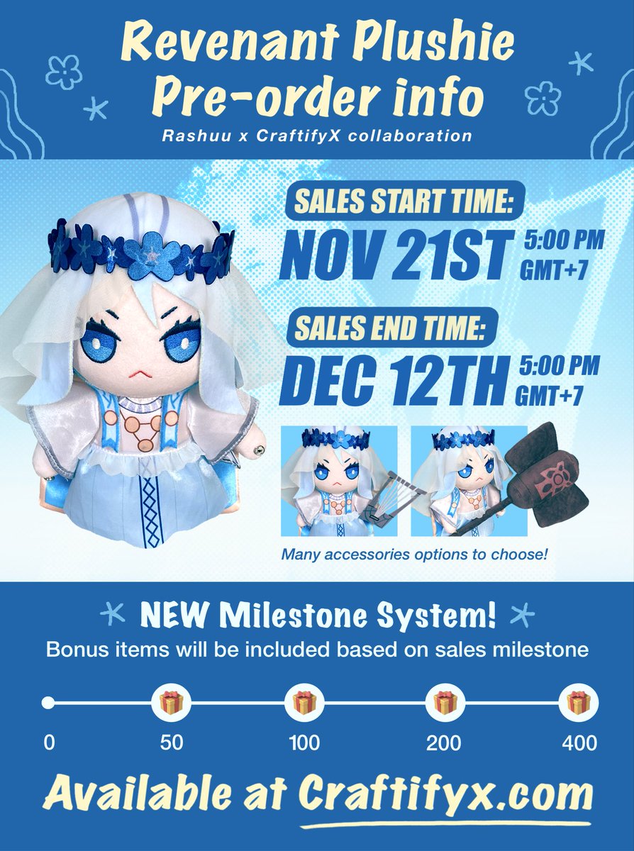 Mini Revenant plushie is now available to pre-order!!
- Production begins with minimum 50 orders
- Milestone system (bonus merchs)
- Worldwide shipping + direct link can be found below 🔗

🔄 + 💙 are very much appreciated!! 🫶

#EldenRingNightreign