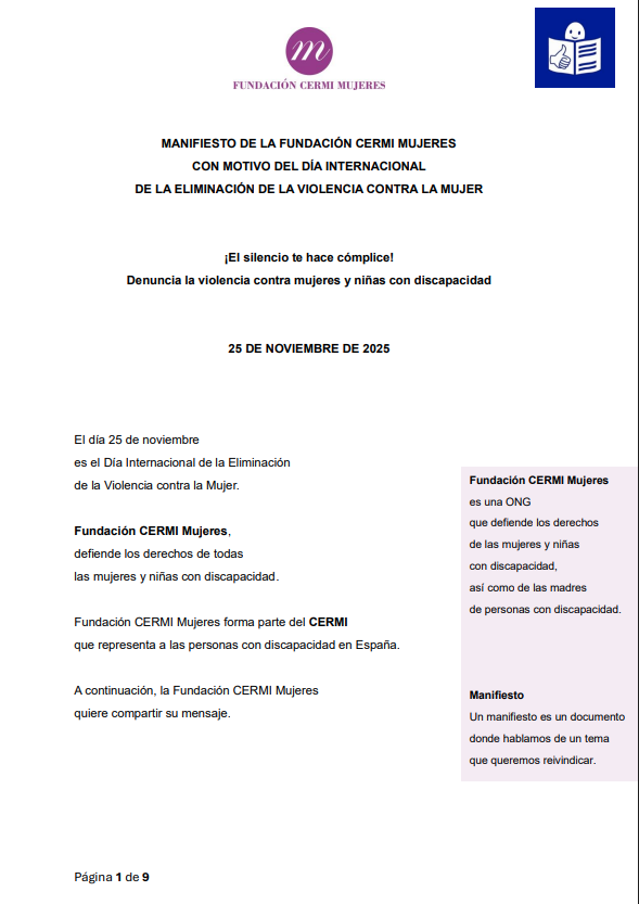 feproami's tweet image. Manifiesto de la @FCERMIMujeres con motivo del Día Internacional de la Eliminación de la Violencia contra la Mujer #lecturafácil 
fundacioncermimujeres.es/wp-content/upl…
