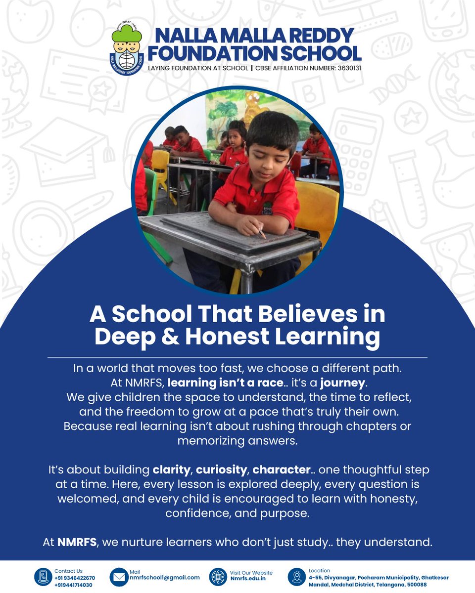 NMRFS_Official's tweet image. 📘✨ Learning isn’t about rushing… it’s about understanding.
At NMRFS, we slow down the pace so every child can think, question, explore, and grow with clarity and confidence. 🌱🧠💙
#NMRFS #DeepLearning #HonestLearning #HolisticEducation #UnderstandingMatters #CuriosityDriven