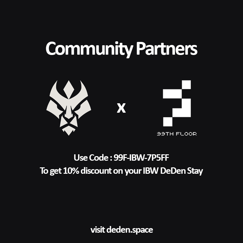 99thFloorIN's tweet photo. 🏠 99th Floor x Deden

We’re excited to partner with Deden for their curated community stay during IBW 2025 — a space where founders, devs, creators, and Web3 natives live together, jam together, and drop late-night alpha together.

🔥 Community-Exclusive Perk
Use our code 99F-IBW-7P5FF to get 10% OFF on your stay.

⚡ Book Your Spot Easily
Reserve your place with just:

30 USDC or USDT

Limited slots. High-signal crowd. Powered by community vibes.
Grab your code & lock your spot before it fills up.
