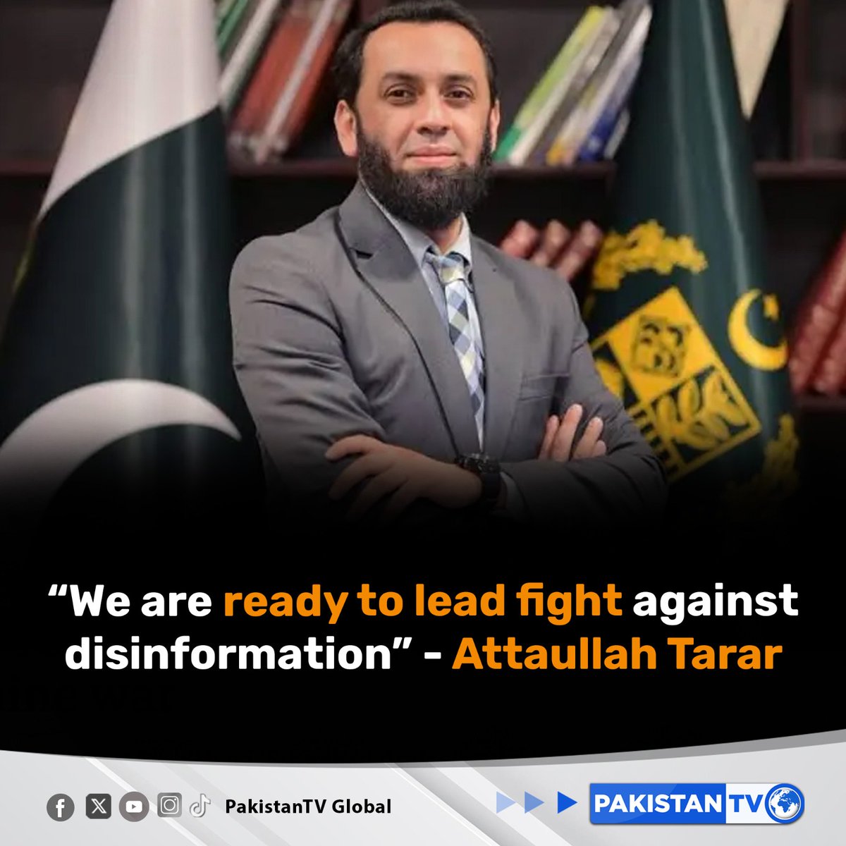 PakTVGlobal's tweet photo. While addressing the D-8 Media Forum in Azerbaijan, Information Minister says “Pakistan champions responsible media, strategic communication.
With #117M internet users and a powerful #Gen-Z, we’re ready to lead the fight against disinformation and build a future of credible, ethical storytelling. 
#Pakistantv #pakistanTVglobal #D8MediaForum #Baku #Tarar #Azerbaijan