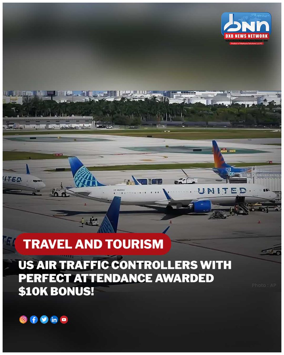 dxbnewsnetwork's tweet image. The FAA will pay $10,000 bonuses to 776 air traffic controllers with perfect attendance during the shutdown, recognizing their dedication. 
.
Read more: dxbnewsnetwork.com/us-air-traffic…
.
#FAA #AirTrafficControl #BONUS  #GovernmentShutdown #DXBNews