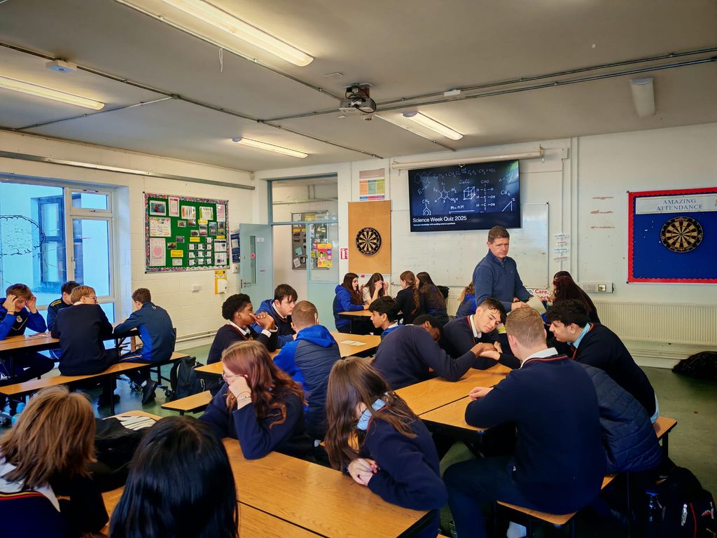 StBricins's tweet image. What an amazing time we had during our Science Week Quiz! A huge thank you to all our third years who really got into it and made it such a fun and engaging event.  Check out some of our favourite moments below – from brilliant answers to big smiles! #ScienceWeek #STEMFun