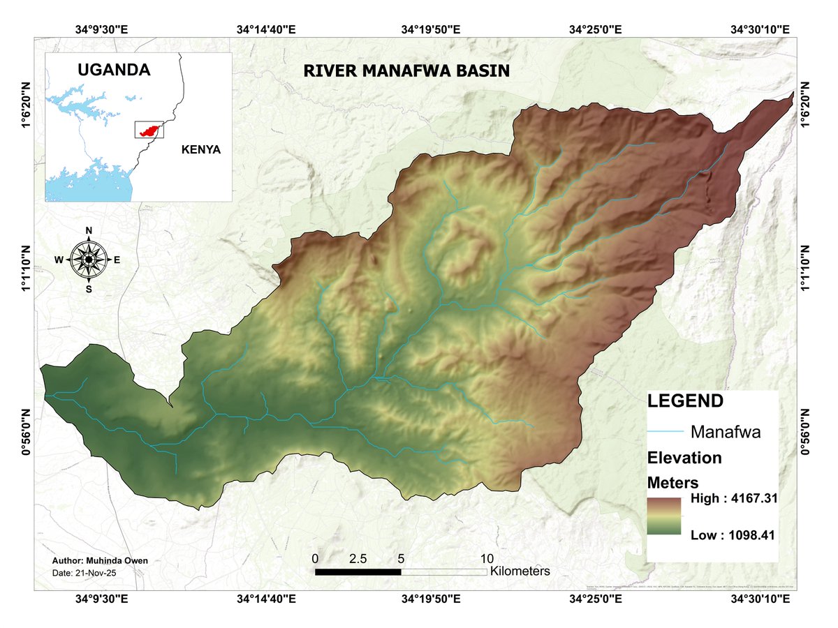 MuhindaOwen's tweet image. Playing around with SRTM 30 meters raster to delineate watersheds in #ArcGIS