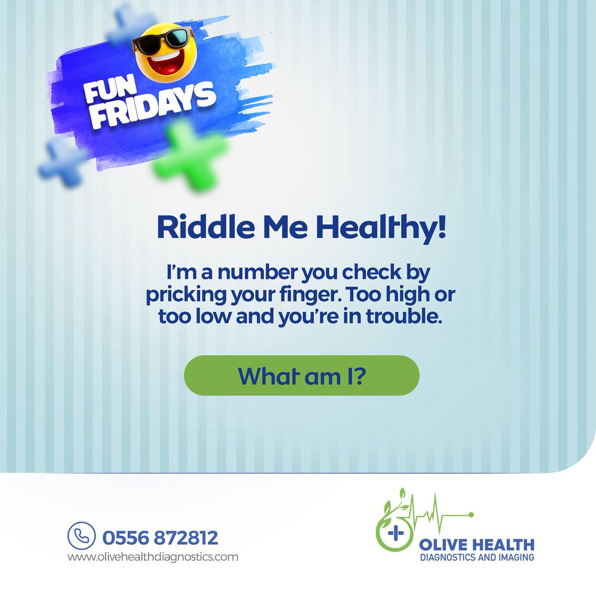 olivehealthgh's tweet image. Healthy riddle alert! 💉 Too high or too low and you&apos;re in trouble... #RiddleMeHealthy #funfridays #olivehealthdiagnosticsandimaging