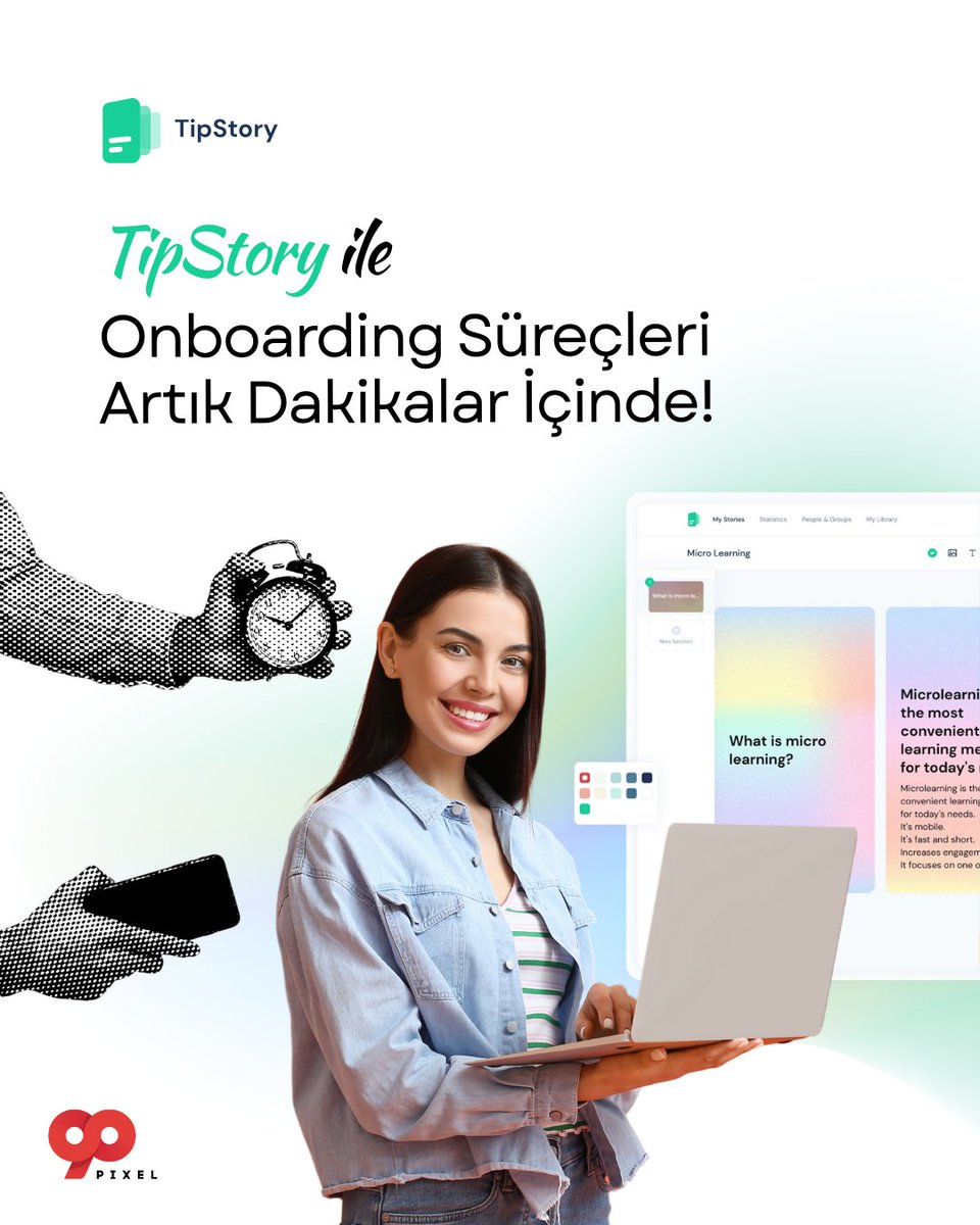 90pixel's tweet image. Yeni çalışanlarınızı günlerce bekletmeden hızla adapte edin! 
TipStory ile onboarding artık dakikalar sürüyor. Uygulama indirmeden, tek tıkla erişilen mikro eğitimlerle çalışanlarınızı ilk günden motive ve donanımlı hale getirin. 

#KurumsalEğitim #MikroÖğrenme #90Pixel #Tipstory