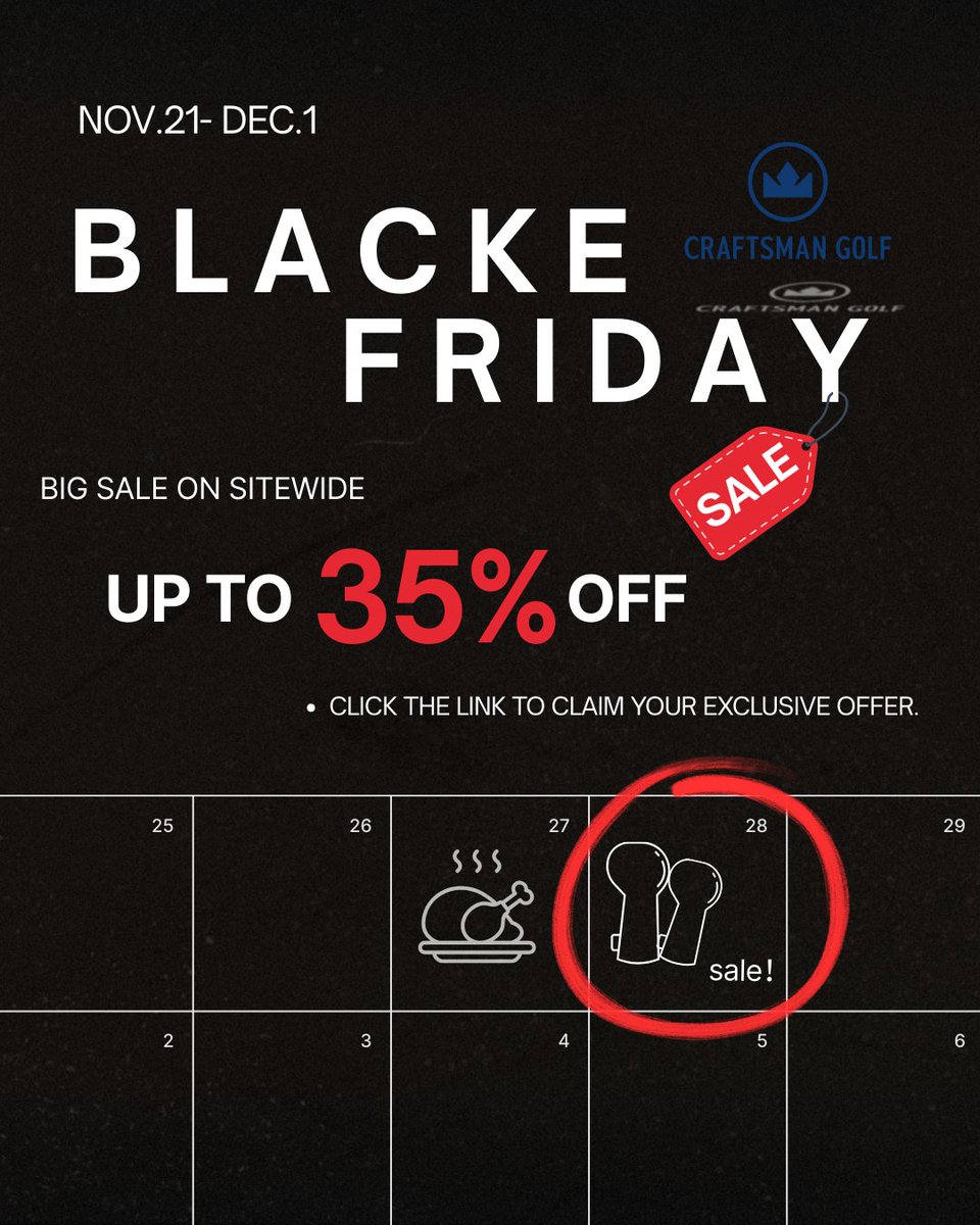 craftsmangolf's tweet image. Black Friday Alert! Your Exclusive Offer is LIVE! 🚨

The biggest sale of the year is here!

craftsmangolf.com

#BlackFriday #BlackFridaysale #golfaddict #golfgear #golfaccessories #golfvibes #CraftsmanGolf  #ExclusiveDeal #LimitedTime #ShopNow #SaleAlert #headcover