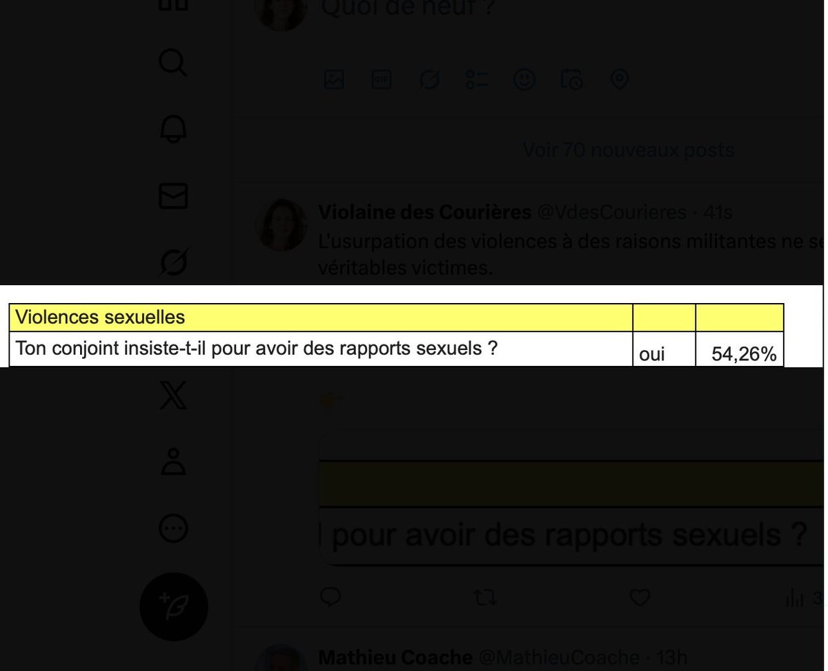 L'usurpation des violences à des raisons militantes ne sert pas la cause des véritables victimes. Dans un tableau, envoyé à la presse, l'application "Opale care" répertorie les "viols conjugaux" dans un tableau avec des chiffres clefs. Mais voilà ce qu'on y trouve 👉