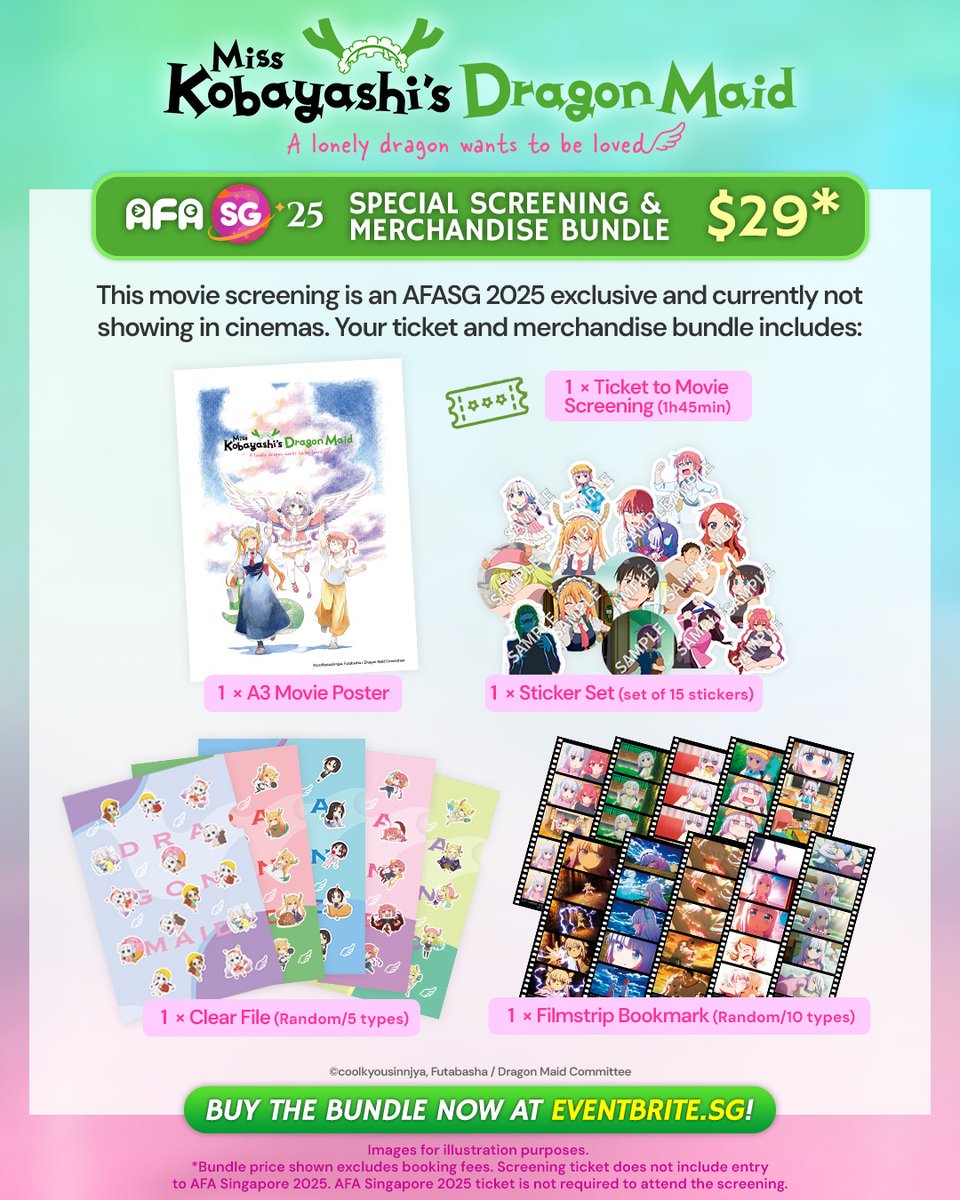 #AFASG25 A special screening of Miss Kobayashi's Dragon Maid: A lonely dragon wants to be loved Movie is coming to AFA Singapore!

🎥 This screening and merchandise bundle is priced at SGD 29 and available now via bit.ly/AFASG25Kobayas…