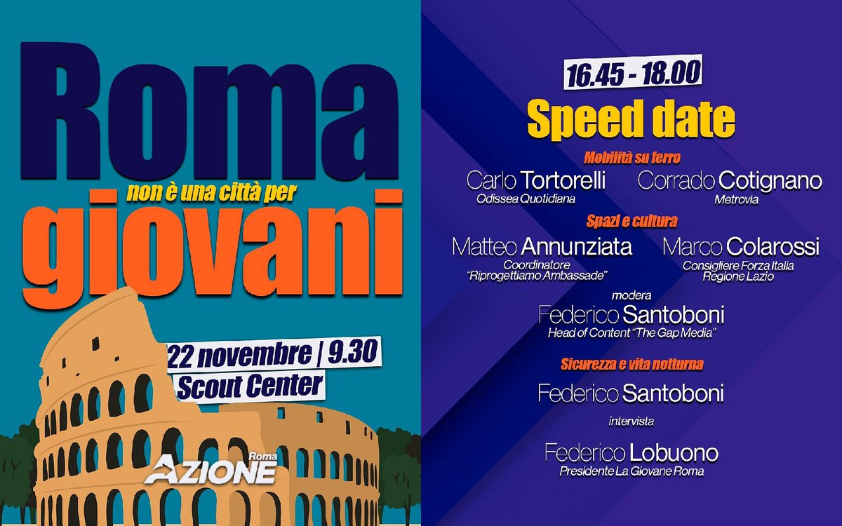 Uno Speed Date tra Metrovia e <a href="/OQuotidianaBlog/">Odissea Quotidiana</a> ?
Per sapere come andrà, vieni domani pomeriggio, 22 Novembre, alla assemblea U30 <a href="/AzioneU/">Azione U30</a>  presso <a href="/RomaScoutCenter/">Roma Scout Center</a> , Largo dello scoutismo 1, vicino MB Bologna.