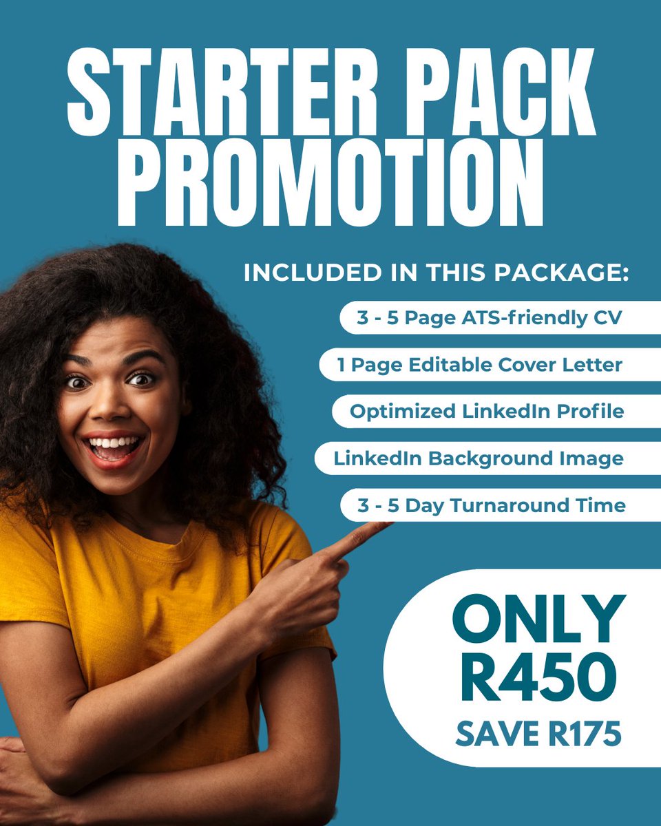 CivetsCv's tweet image. Offer ends 31 December 2025 - get it before it&apos;s gone!

Looking for a new job? Start with the right first impression.

📩 Send us a message to get started – let your next opportunity find you.

orders@cvcivets.co.za
063 313 8880

#CVWriting #LinkedInProfile #CoverLetter #CVCivets