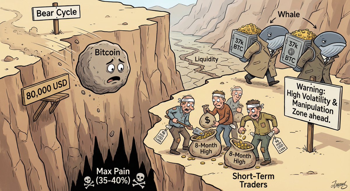 chris_tahir's tweet image. (1/5)
The #crypto market is risk-off. #Bitcoin is nearing 80k USD and #ether is below 2,700 USD.

Don&apos;t catch a falling knife just yet. The #onchain data confirms we are in a bear cycle, and the bottom likely isn&apos;t in.