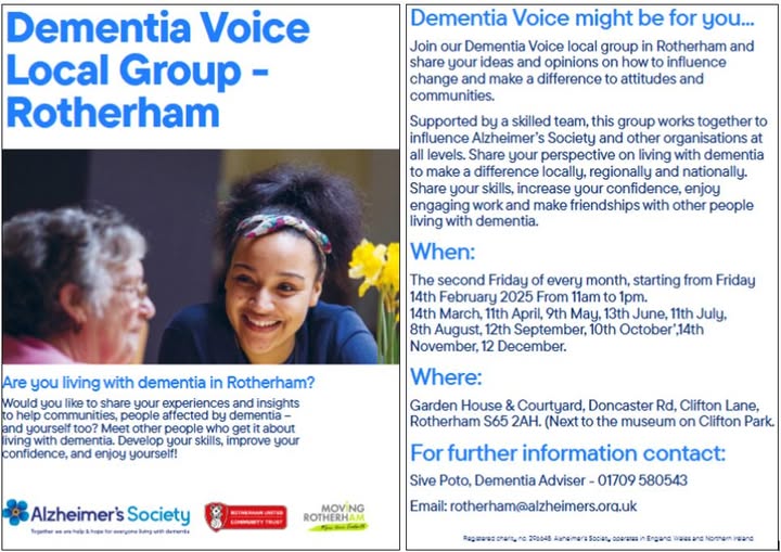 Stag_RosePPG's tweet image. #dementiaawareness #everyday YOUR #livedexperience voice matters!!

Dementia Voice - Rotherham Group - #savethedate 12 December!!