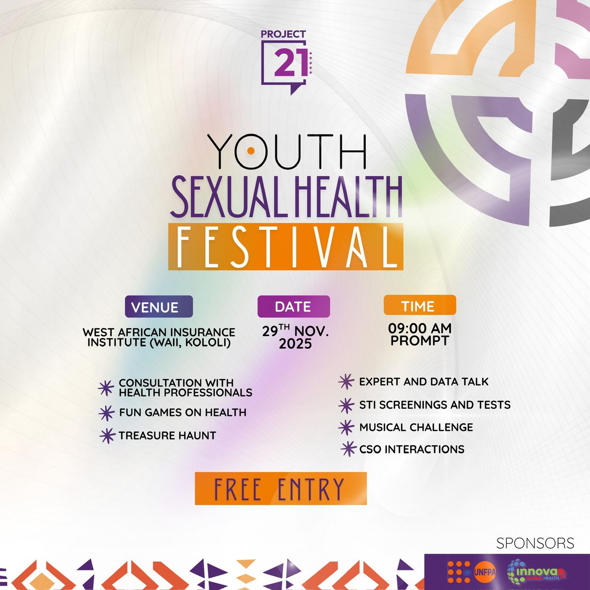 Project21plus's tweet image. Have you registered for the festival ? 🧡💜

Join us at the 1st ever Youth Sexual Health Festival🫶🏾💜🧡

During this year’s 16 days of Activism😊💜🧡

Register Now💃🫶🏾

forms.gle/AEDU6MSjFQBBYr…

Let’s break every stigma together as we talk health, play, and grow 🙌🏾💜🧡

#Project21