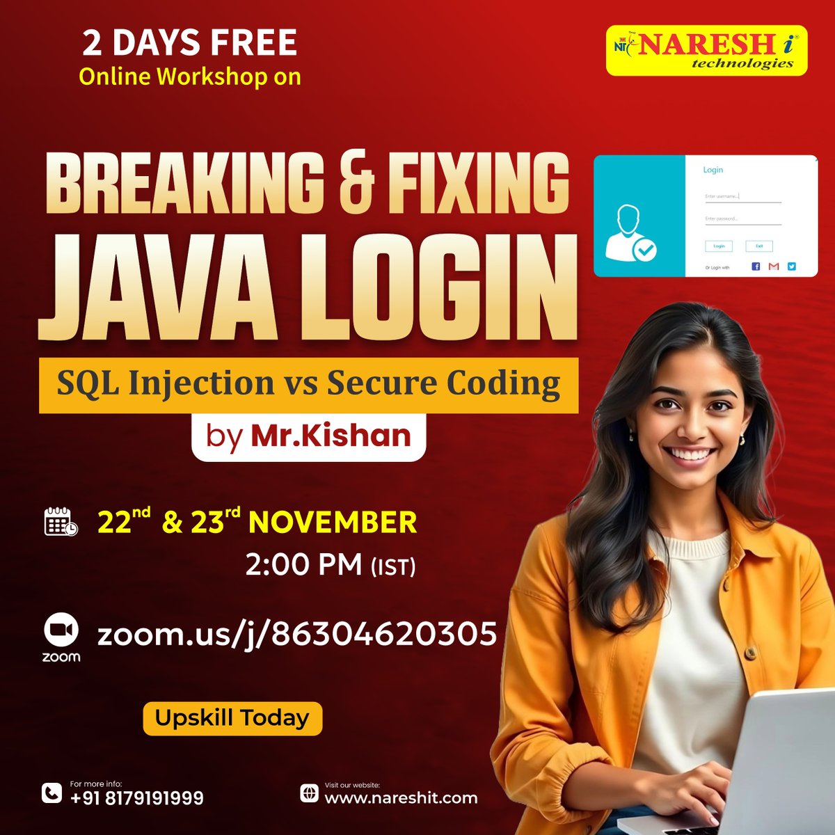 nareshitech's tweet image. 🚨 Are Your Java Login Systems Really Secure?

👉 Register Now: t.ly/FWSBFJL-22N

Trainer: Mr. Kishan
📆 Date: 22nd &amp;amp; 23rd November 2025
⏰ Time:2:00 PM (IST)

#NareshIT #JavaWorkshop #JavaTraining #SQLInjection #CyberSecurityBasics #JavaDevelopers #SecureCoding