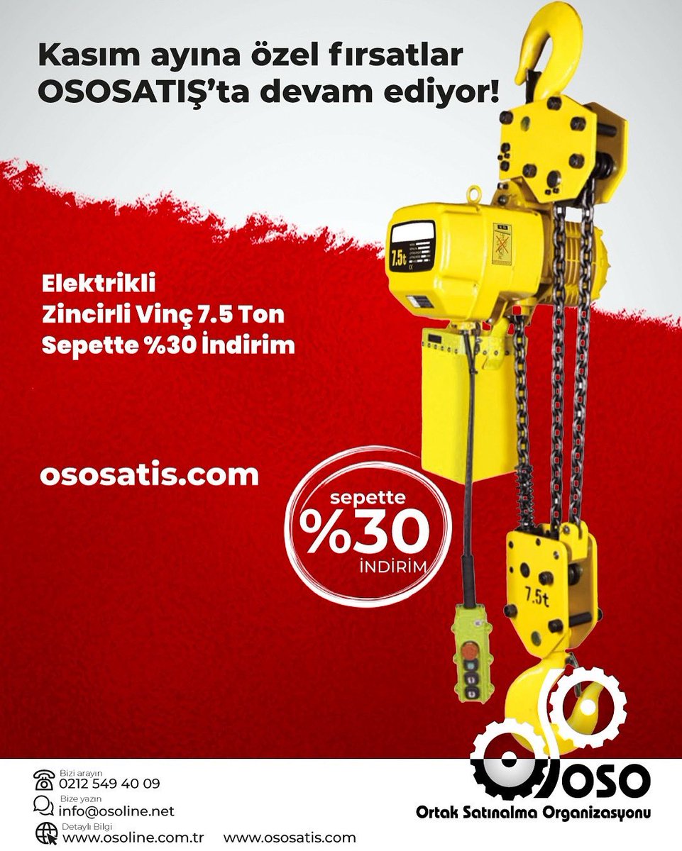 OSOLINE_'s tweet image. Kasım ayına özel fırsatlar OSOSATIŞ’ta devam ediyor.
⚙️ Elektrikli Zincirli Vinç 7.5 Ton
✅ Sepette %30 İndirim

#ElektrikliZincirliVinç #KaldırmaEkipmanları #EndüstriyelMakine #Sanayi #Üretim #OSO #OsoSatış #OsoLine #KasımFırsatları