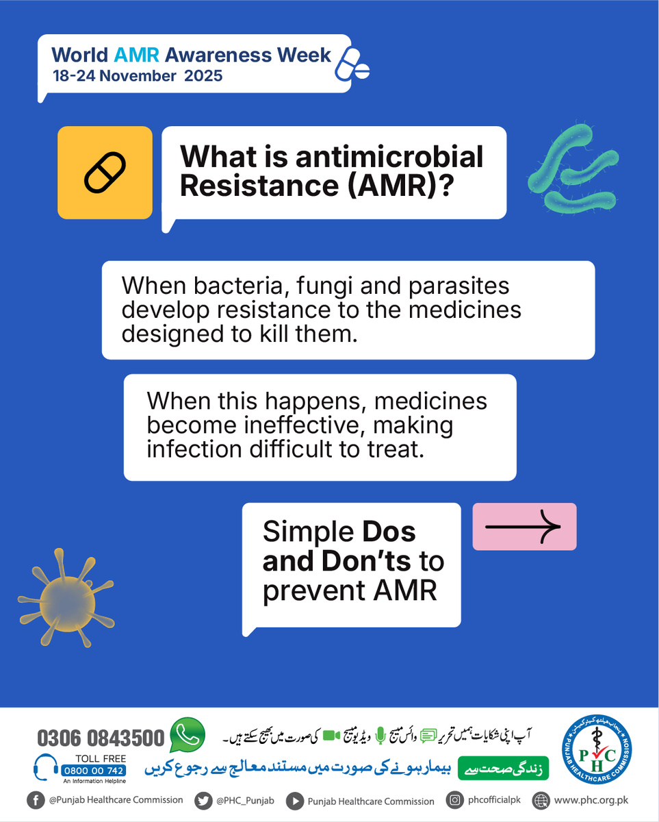 PHC_Punjab's tweet image. Are you using your antibiotics wisely?

Make smart choices to fight AMR.
 
#PHC #PunjabHealthcareCommission #SehatZindagiSey #WHO #WorldHealthOrganisation #UNICEF #StopAMR #WAAW #HandleWithCare