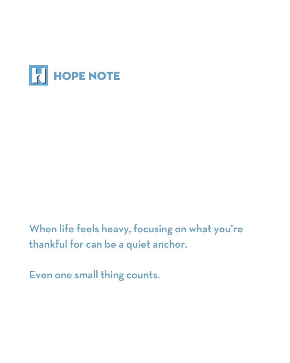 HopeWayCLT's tweet image. #HopeNote

When life feels heavy, focusing on what you’re thankful for can be a quiet anchor. 

Even one small thing counts.
