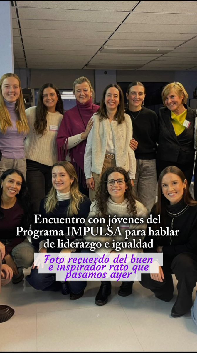 txesalaespada's tweet image. Ayer tuve la oportunidad de compartir una sesión del Programa IMPULSA con un grupo de jóvenes extraordinarias, llenas de talento, fuerza y mirada de futuro.

Fue un espacio de conversación honesta sobre liderazgo, comunicación e igualdad.