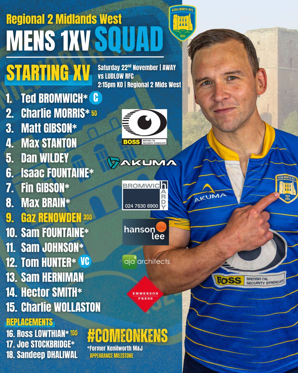 kenilworthrugby's tweet photo. ๐๐๐๐ ๐๐๐๐ ๐๏ธ
Here is your Menโs 1XV squad for tomorrowโs fixture against Ludlow RFC!
#kenfamily #NewEraNewStandard #buildthecastle #ComeOnKens https://t.co/LuVf1p3Q0Z