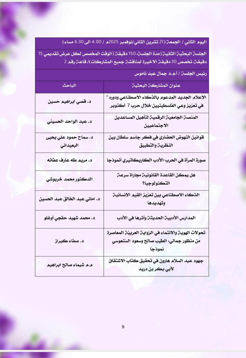 ⭐دعوة عامة ⭐الان
بدأت الجلسة البحثية الثانية على بركة الله
تفضلوا  القاعة متاحة للدخول :

الجلسة البحثية الثانية:
العلوم الاجتماعية والإنسانية

رئيس الجلسة البحثية:أ.م.د جمال عبد ناموس

رابط قاعة الزووم:
قاعة رقم إثنان
☘️ أهلا" وسهلا" ومرحبا"