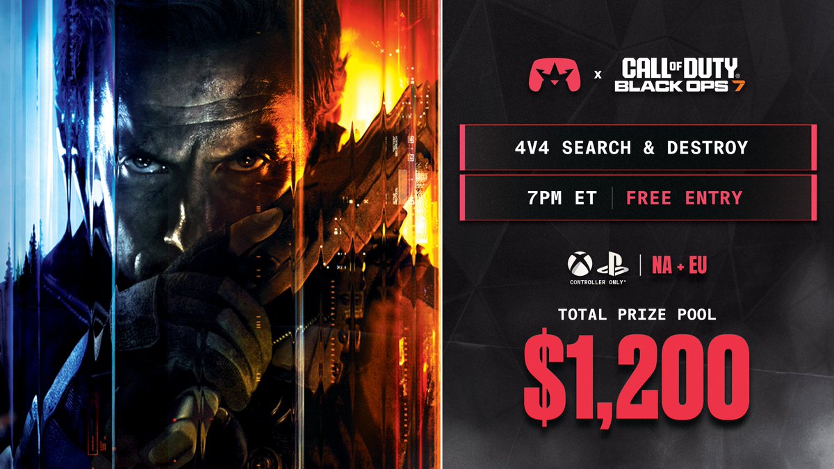 ConsoleKings's tweet image. $1,200 4v4 Search &amp;amp; Destroy 🏆

🎟️Free Entry | Best of 1
⏰7 PM ET

Join Now at ConsoleKings.com