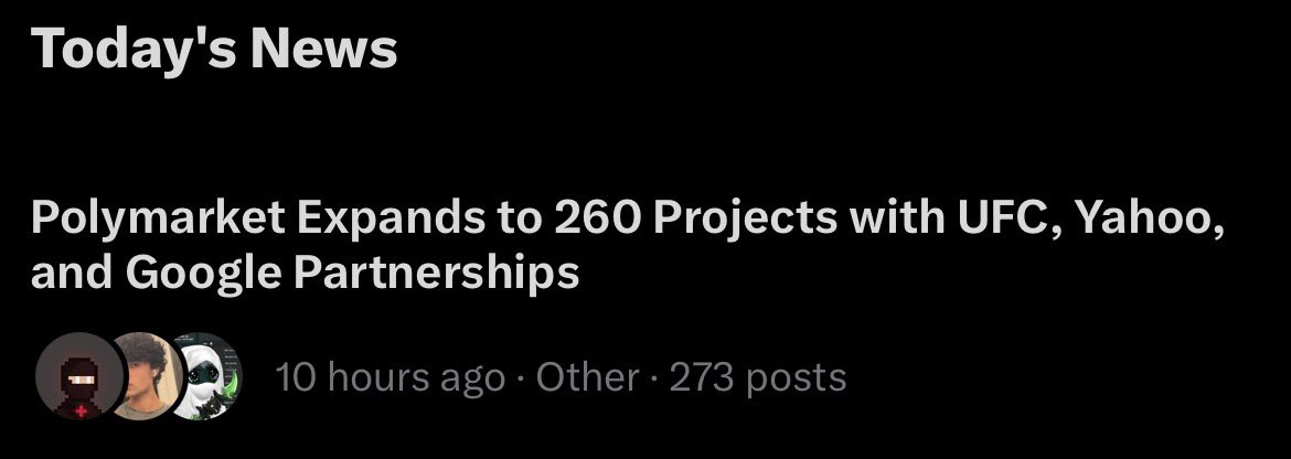 0xTrn_'s tweet image. they have been major recent developments for polymarket 

polymarket has expanded to 260 projects and landed substantial partnerships with major brands in both the web3 &amp;amp; web2 space like UFC, Yahoo, and Google

key highlights you should note about polymarkets developments~ 

&amp;gt;&amp;gt;…