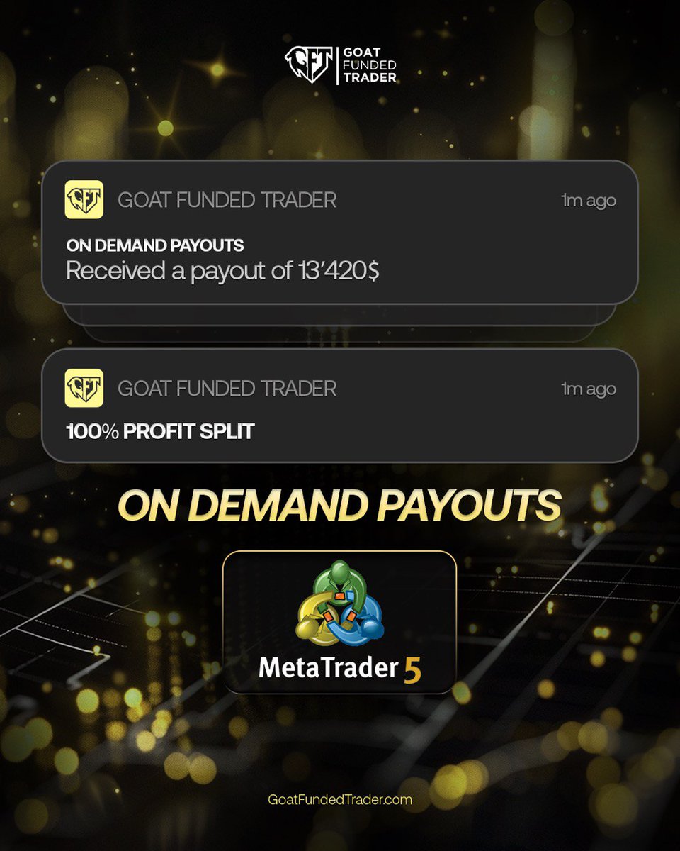 🚀 ON-DEMAND PAYOUTS ARE HERE 🚀

MetaTrader 5 + Lightning-fast withdrawals = a new standard at GFT.

At Goat Funded Trader, you don’t wait weeks…

you get your profits when you ask for them.

💰 Up to 100% Profit Split Available
⚡ $13M paid in payouts across the brand
📈 Now