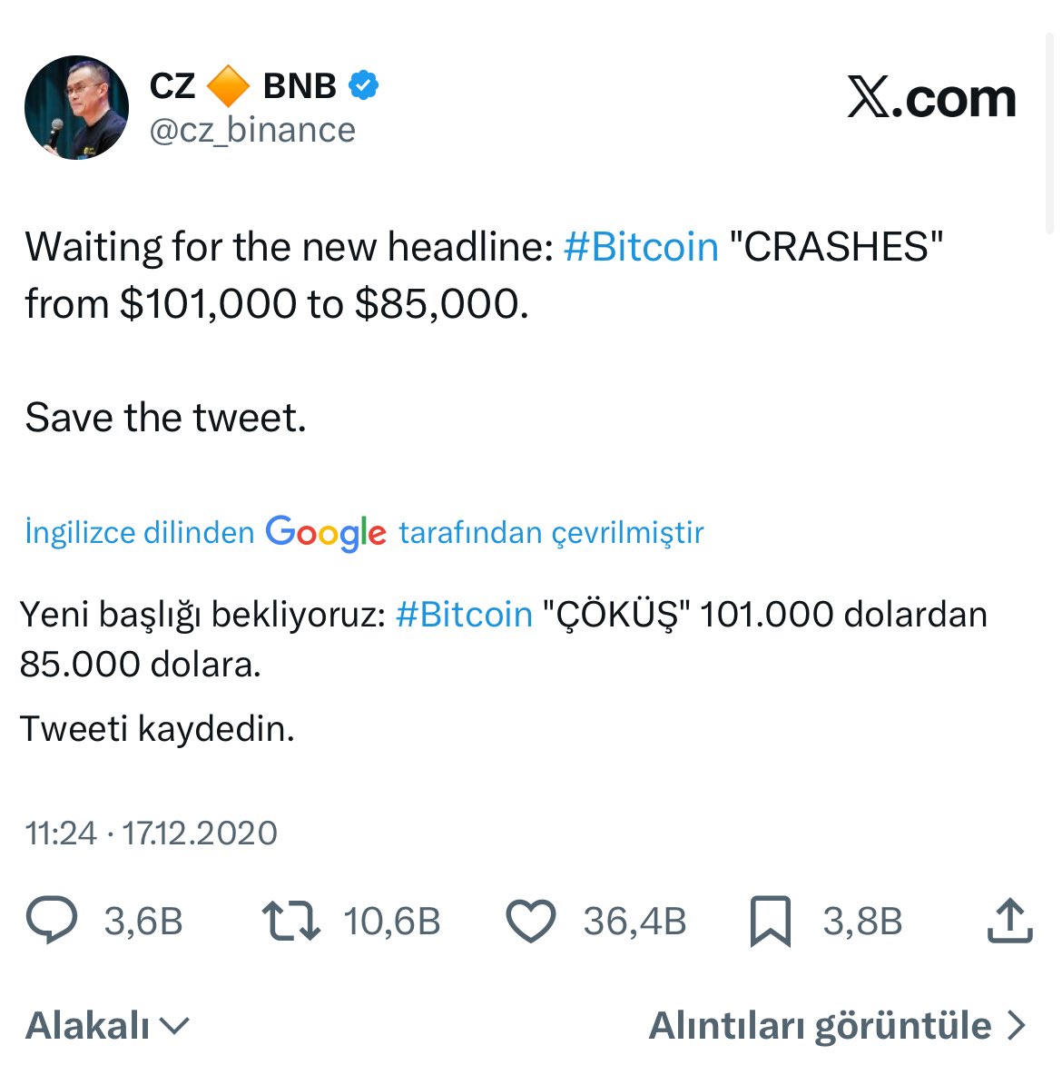 Aslında #bitcoin e yön veriyor bu adam 🤷🏻‍♂️ Tarihe dikkat ediniz