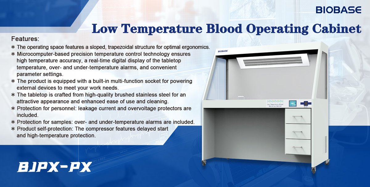 BIOBASE_CHINA's tweet image. BIOBASE Low Temperature Blood Operating Cabinet—precise temp control, stainless-steel surface &amp;amp; full protection for blood handling labs.
#BIOBASE #LabEquipment #BloodBank
biobase.com/product/low-te…