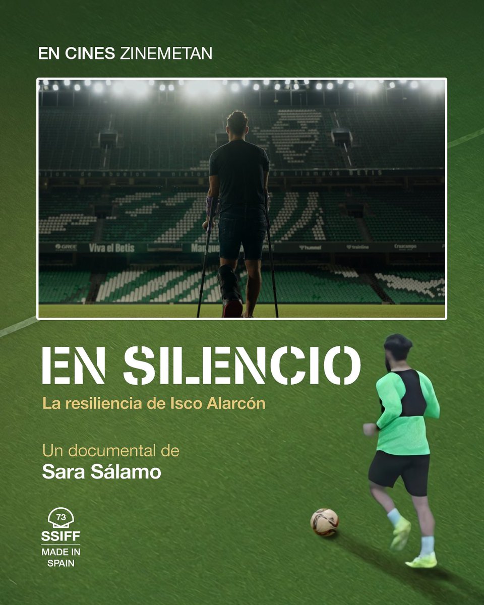 sansebastianfes's tweet image. 🎟️ En cines - Zinemetan

🎞️ EN SILENCIO | La resiliencia de Isco Alarcón

@SaraSalamo debuta como directora en el largometraje con esta no ficción que documenta la recuperación del futbolista @isco_alarcon, al que una lesión impidió jugar la Eurocopa.

🎊 #73SSIFF #MadeinSpain