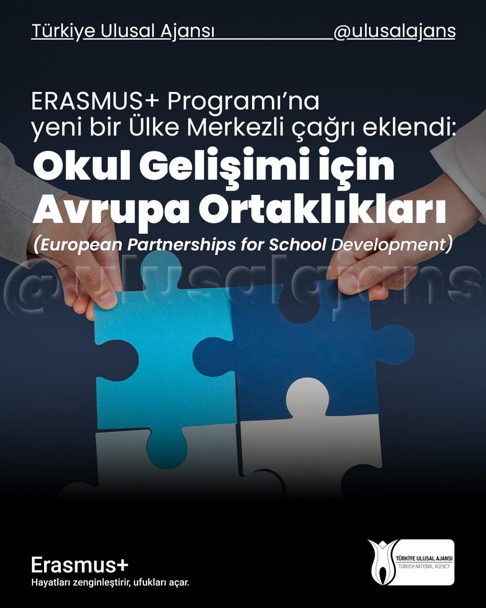 Erasmus+ 2026 Programı’nda Yeni Çağrı!

Kurum ve Kuruluşlar Arasında İş Birliği (KA2) kapsamında “Okul Gelişimi için Avrupa Ortaklıkları – European Partnerships for School Development” adıyla yeni bir Ülke Merkezli çağrı eklendi! 🇪🇺📚

Bu çağrı ile:
👉 En az iki Program