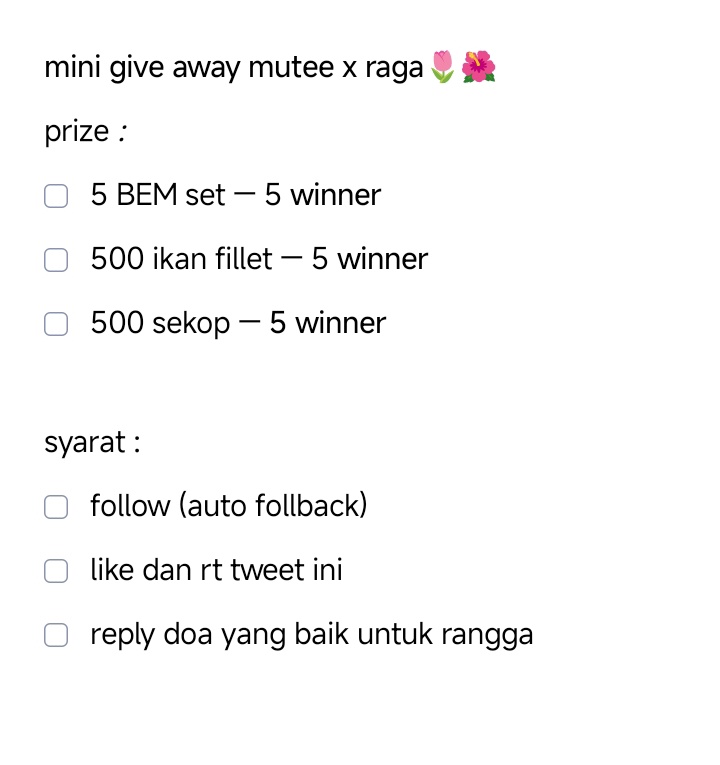 chicenpizza's tweet image. 🎀─𝐌𝐈𝐍𝐈 𝐆𝐈𝐕𝐄 𝐀𝐖𝐀𝐘─🎀

hai temen temen! dalam rangka ulang tahun rangga tinggal menghitung hari, rangga dan aku mau ngadain giveaway hayday kecil kecilan 𐔌՞ ܸ.ˬ.ܸ՞𐦯💖

untuk syarat dan hadiahnya bisa dilihat di bawah yaa. end 23 Nov jam 09.00 WIB, goodluck!🌷