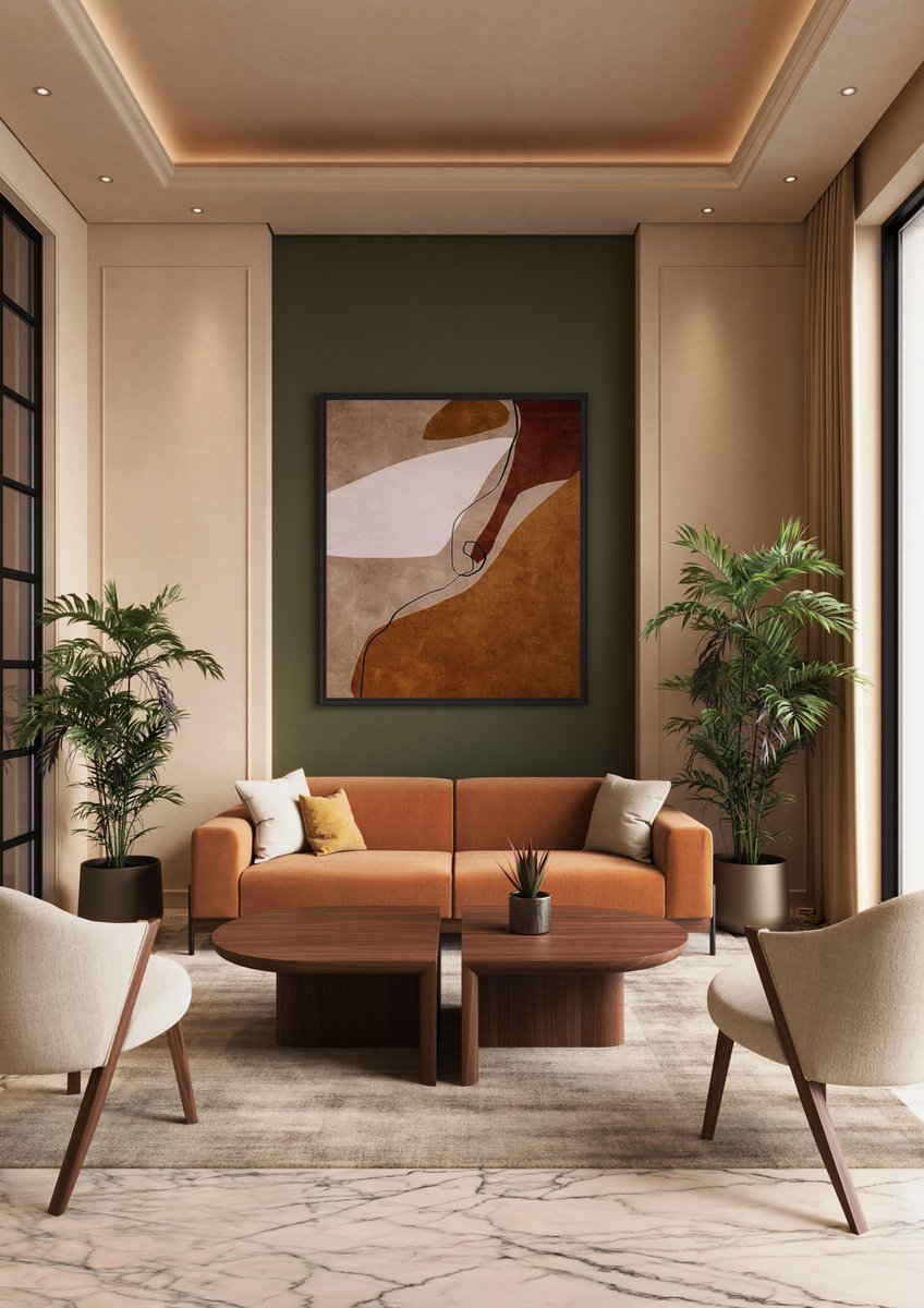 An opulent, artfully curated interior showcasing the two-seater Bowie sofa and Caravela lounge chairs by Gonçalo Campos, elegantly arranged around a duo of sculptural Re-form coffee tables by Alain Gilles.  Check our complete collection at wewood.eu