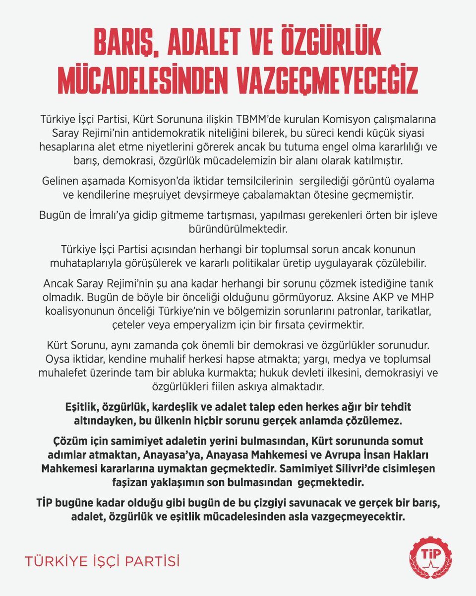 tipgenelmerkez's tweet photo. Barış, Adalet ve Özgürlük Mücadelesinden Vazgeçmeyeceğiz. https://t.co/X8v12J5TXX
