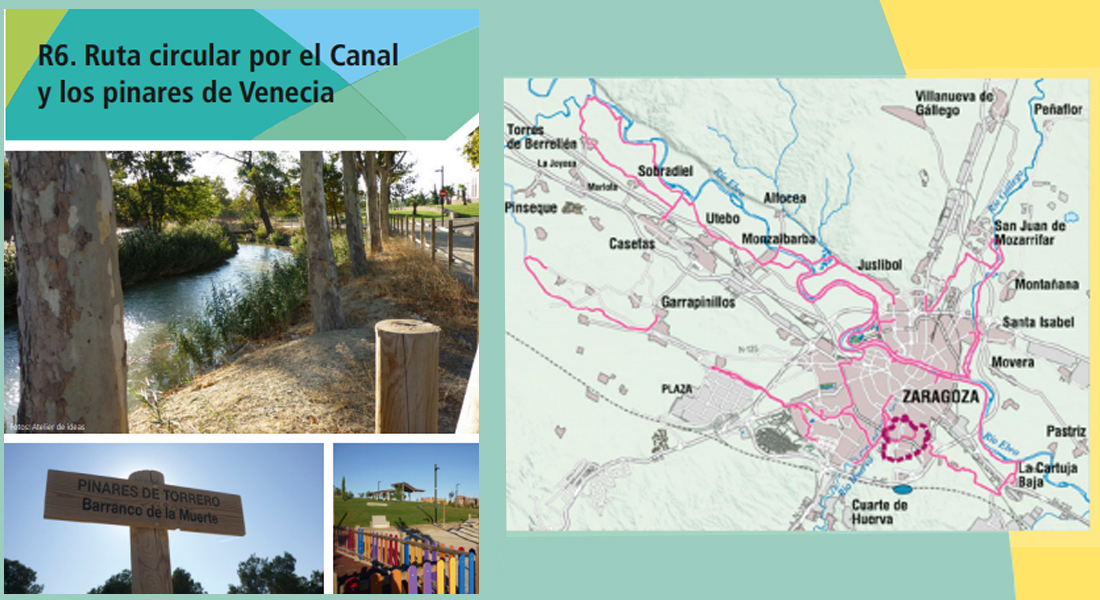 Rutas para  realizar andando en Zaragoza ciudad, con transporte urbano al principio y final de la ruta; se trata de ZaragozAnda, un conjunto de 22 itinerarios para disfrutar de nuestro patrimonio natural, un total de 236 kilómetros señalizados.
Infórmate > zaragozanda.es