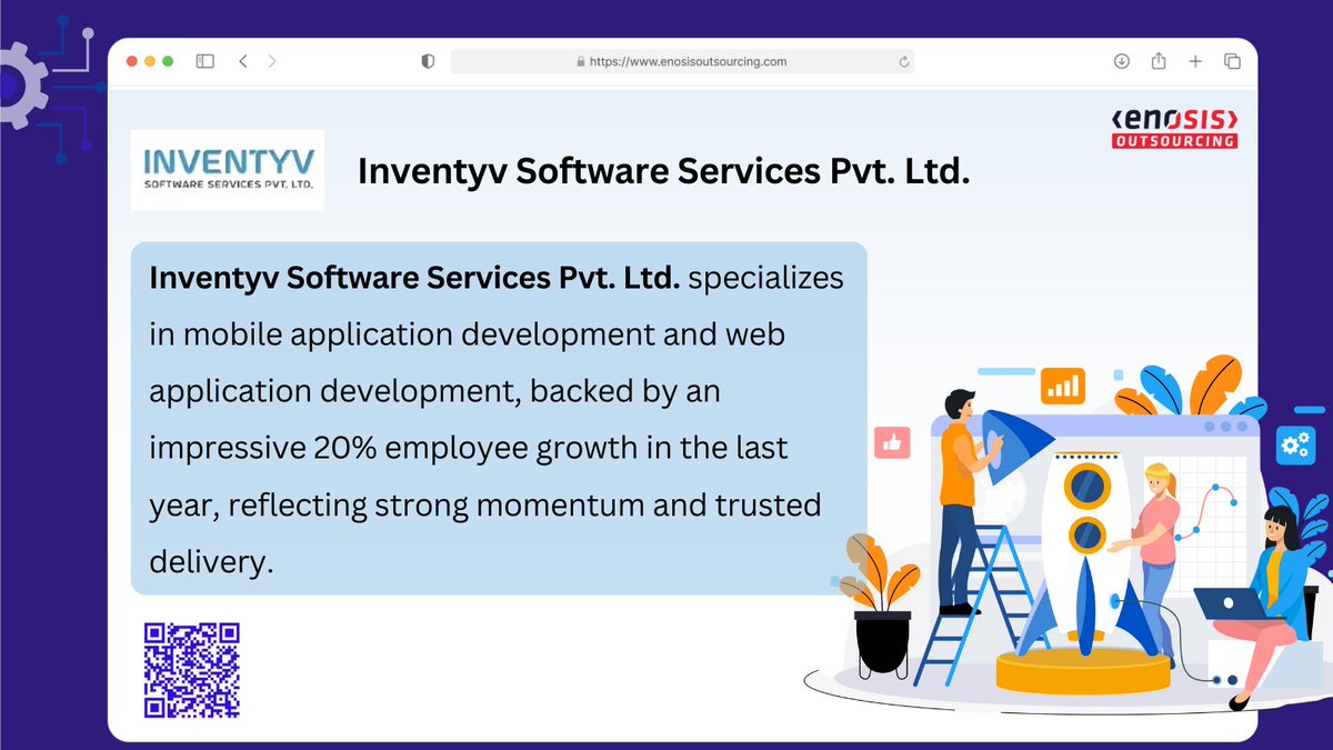 OutsourceEnosis's tweet image. 🚀 Scaling fast and building with precision!
 
Inventyv Software Services Pvt. Ltd. specializes in mobile application development and web application development, backed by an impressive 20% employee growth in the last year, reflecting strong momentum and trusted delivery.

👉…