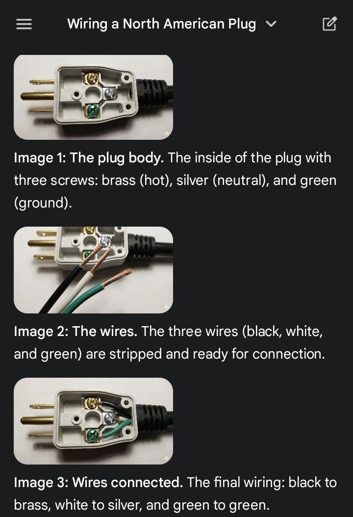 7heMech's tweet image. Asked Gemini 3 Pro how to wire a plug.